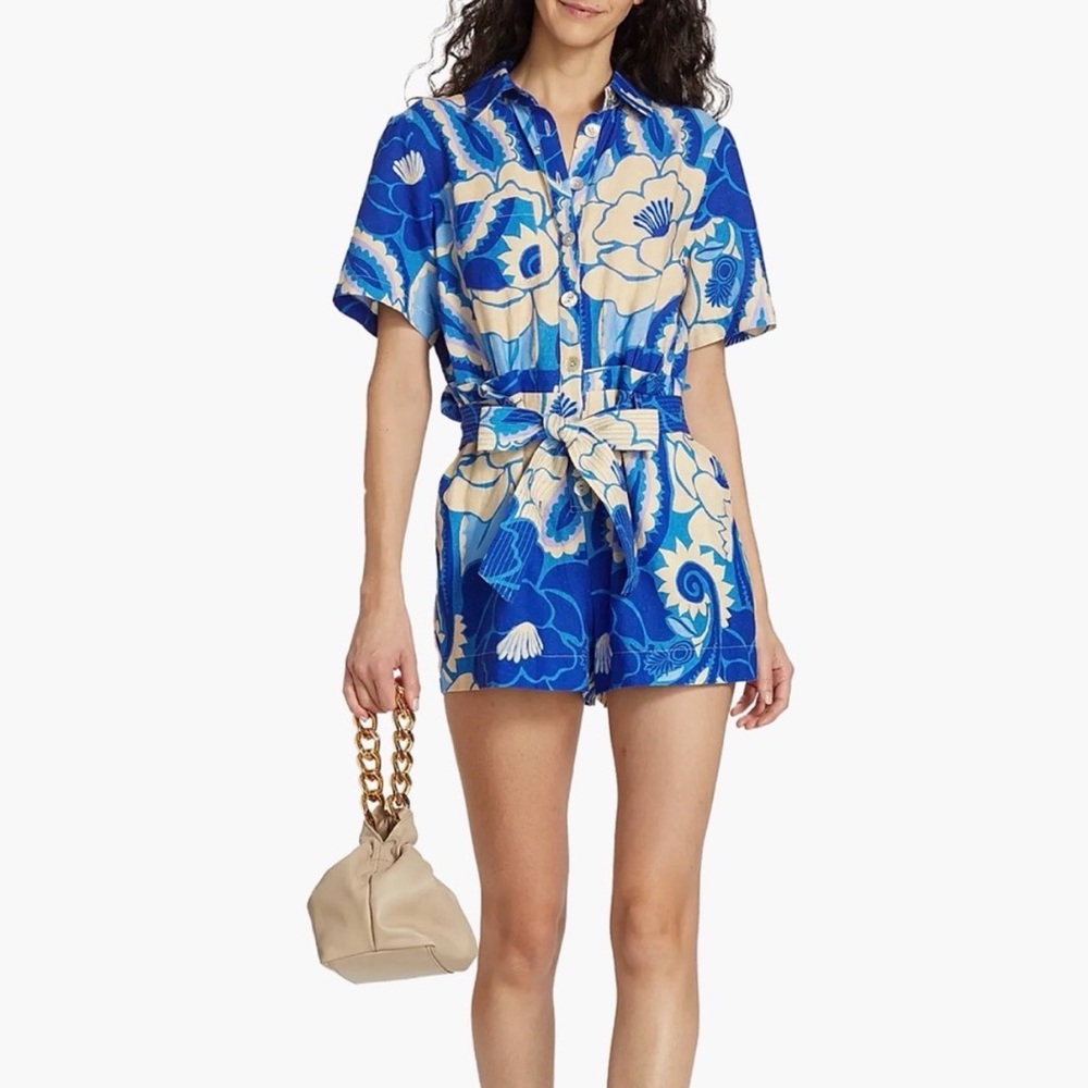 Farm Rip Blue Floral Romper with Belt